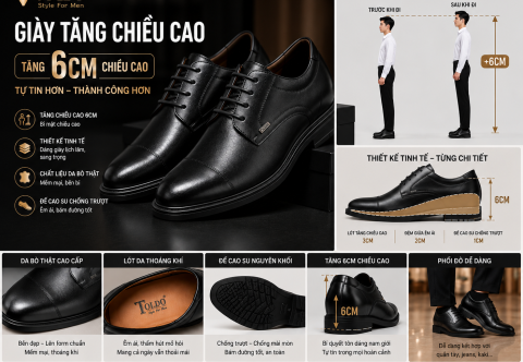 Giày cao nam 6cm – Lựa chọn hoàn hảo cho người mới sử dụng
